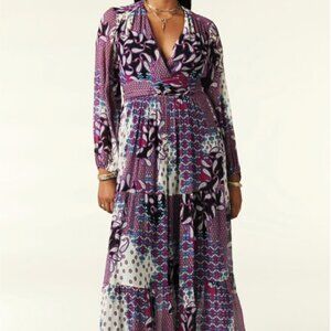 ba&sh Blake Printed Faux Wrap Midi Long Sleeve Dress Women's S Bohemian‎ Hippie